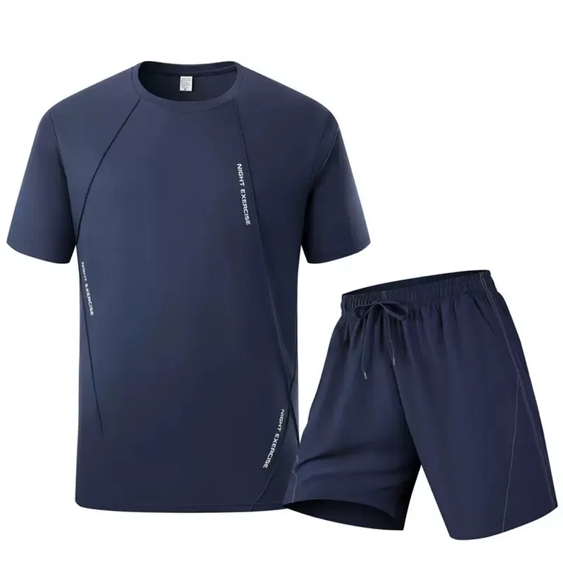 Conjunto de Camiseta Deportiva de Manga Corta de Color Sólido, Nueva Moda de Verano, Informal, Holgado, de Alta Calidad, de Dos Piezas para Hombre