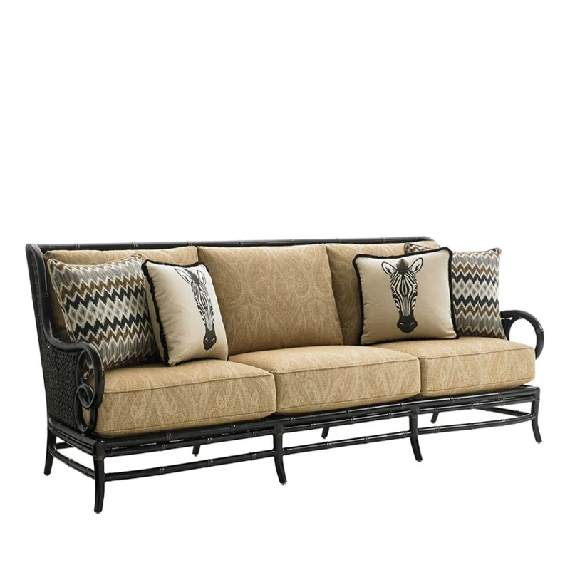Nanyang style black rattan sofa American outdoor three-person sofa villa courtyard balcony leisure rattan sofa