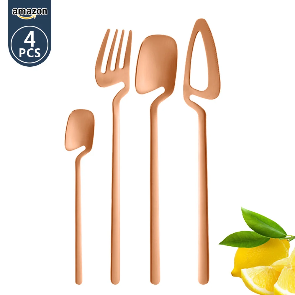 

High Quality 4PCS Tableware Set Spoon Fork Knife Cutlery Sets kitchen Tool Ice Cream Desserts Tea Coffee Use Kitchen Dinnerware