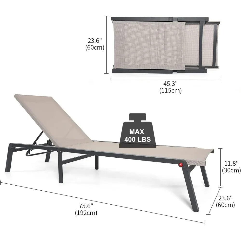 Ensemble de 2 chaises longues en aluminium pour l'extérieur, sans assemblage, chaise longue pour bord de la piscine, SunStrong