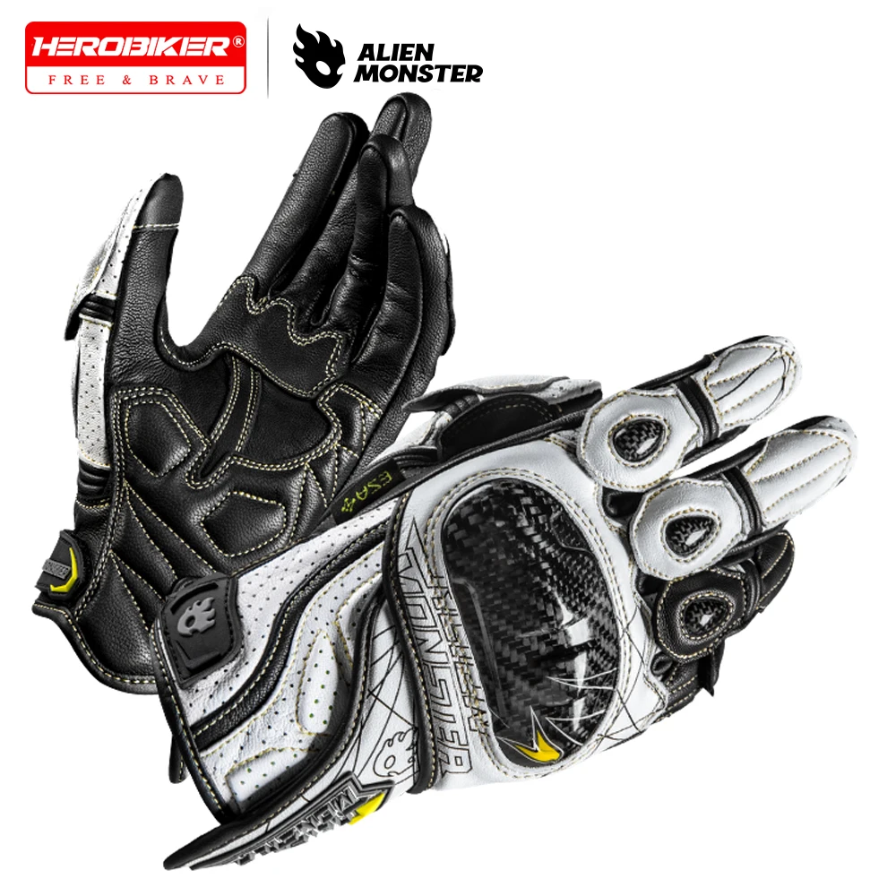 

Motorcycle Genuine Leather Gloves CE Certified Off-Road Full Finger With ESA Armor Four Seasons Outdoor Riding Protection Gloves