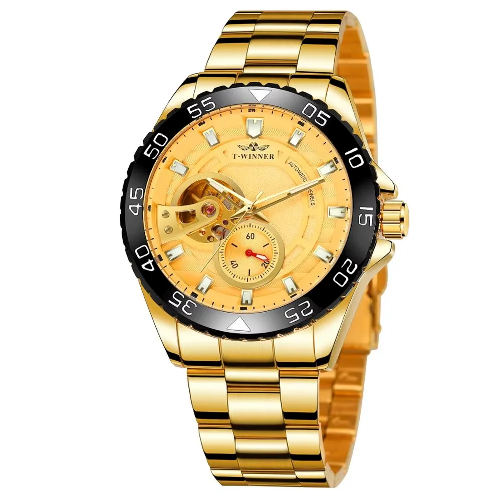

Winner gold dial trend luxury automatic mechanical men's hand watch can rotate multi-hand