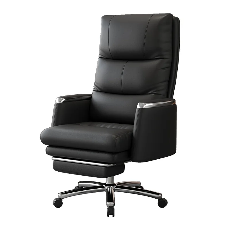 

Leather boss chair, ergonomic seat, reclining back, home study, sedentary and comfortable light luxury office chair