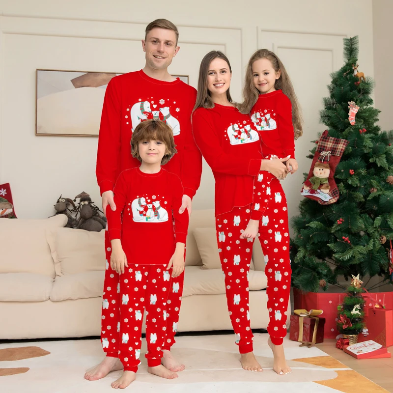 Christmas Pajamas Family Matching Clothes Set 2025 Xmas Bear Adult Father Mother Kids Family Look Dad Mom Daughter Son Pyjamas