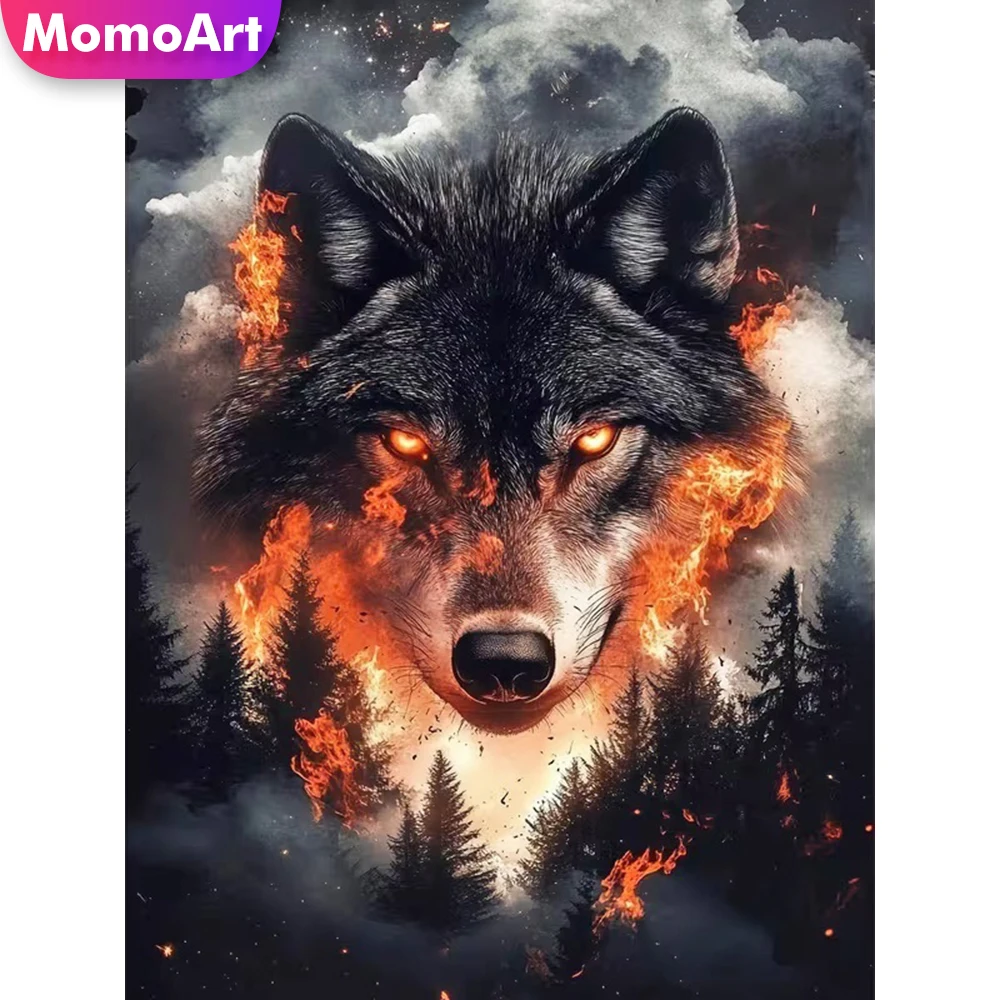 Momoart DIY Diamant-Stickerei Wolf Tierbild Strass-Malerei Hundemuster für Erwachsene Anfänger Mosaik Handarbeit