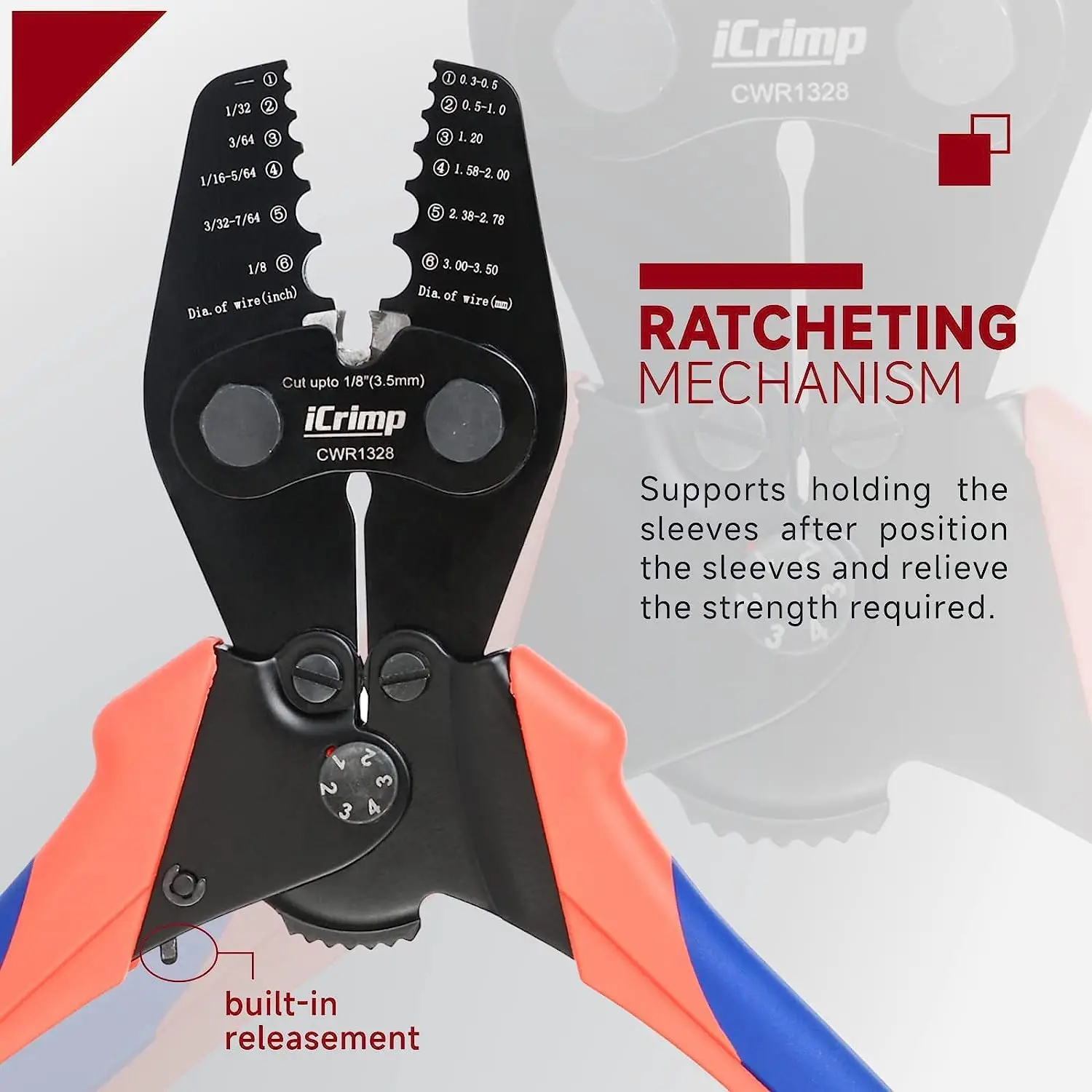 Wire Rope Crimping Tool Kit with Built-in Cutter, 330pcs Sleeves & 45pcs Thimbles for 1/32" to 1/8"