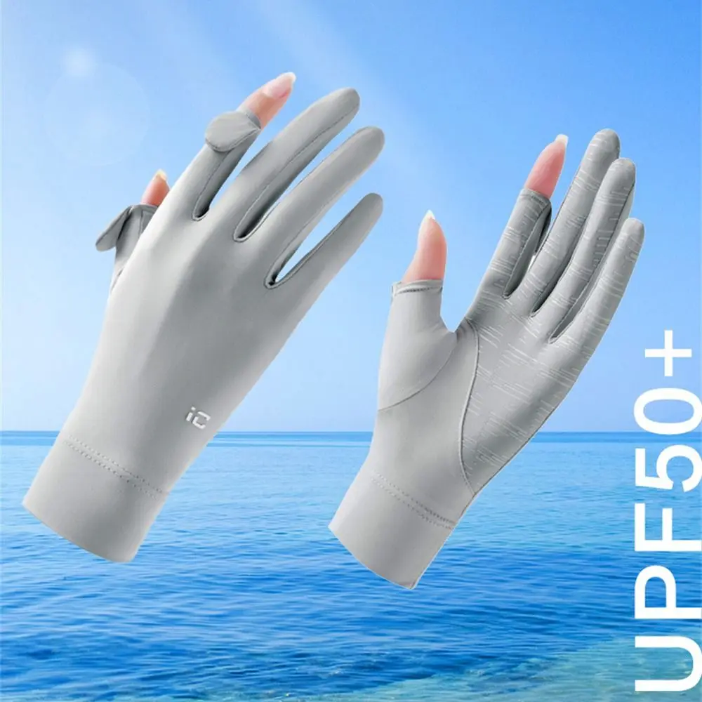 Thin Sunscreen Gloves Slip Resistant Ice Silk Anti-UV Mittens Touch Screen Elastic Cycling Driving Gloves Running Sports