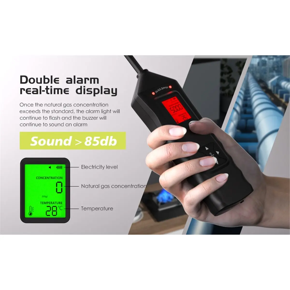 

Детектор горючих газов перезаряжаемый, с гибким зондом 17 дюймов, для обнаружения различных видов утечек газа