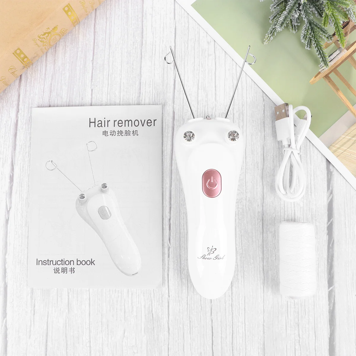 Depiladora eléctrica para el rostro con carga USB para mujer, depiladora con roscado Facial, afeitadora para la cara (