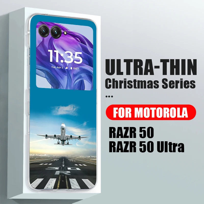 Funda de teléfono plegable para Motorola Razr 50 Ultra Razr 40 Ultra 50 40 avión cielo estampado a prueba de golpes cubierta dura transparente para PC