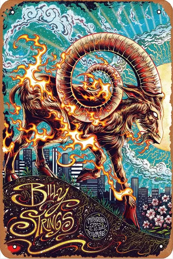 Billy Strings Philadelphia 2021 Concert Poster Vintage Metal Tin Sign,  Art Print, Retro Wall Decor for Living Room, Kitchen-alu