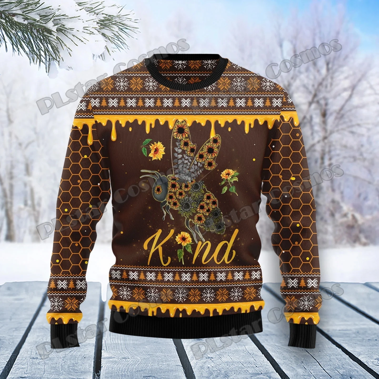 

PLstar Cosmos Bee Kind Sunflower Pattern 3D Printed Mens Ugly Christmas Sweater Winter Unisex Casual Warm Knitwear Pullover MY19