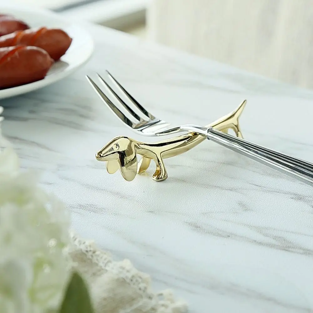 2PCS Zinc Alloy Dachshund Dog Chopstick Holder Silver Dog Shape Chopstick Rest Decorative Cute Cutlery Bracket Holder