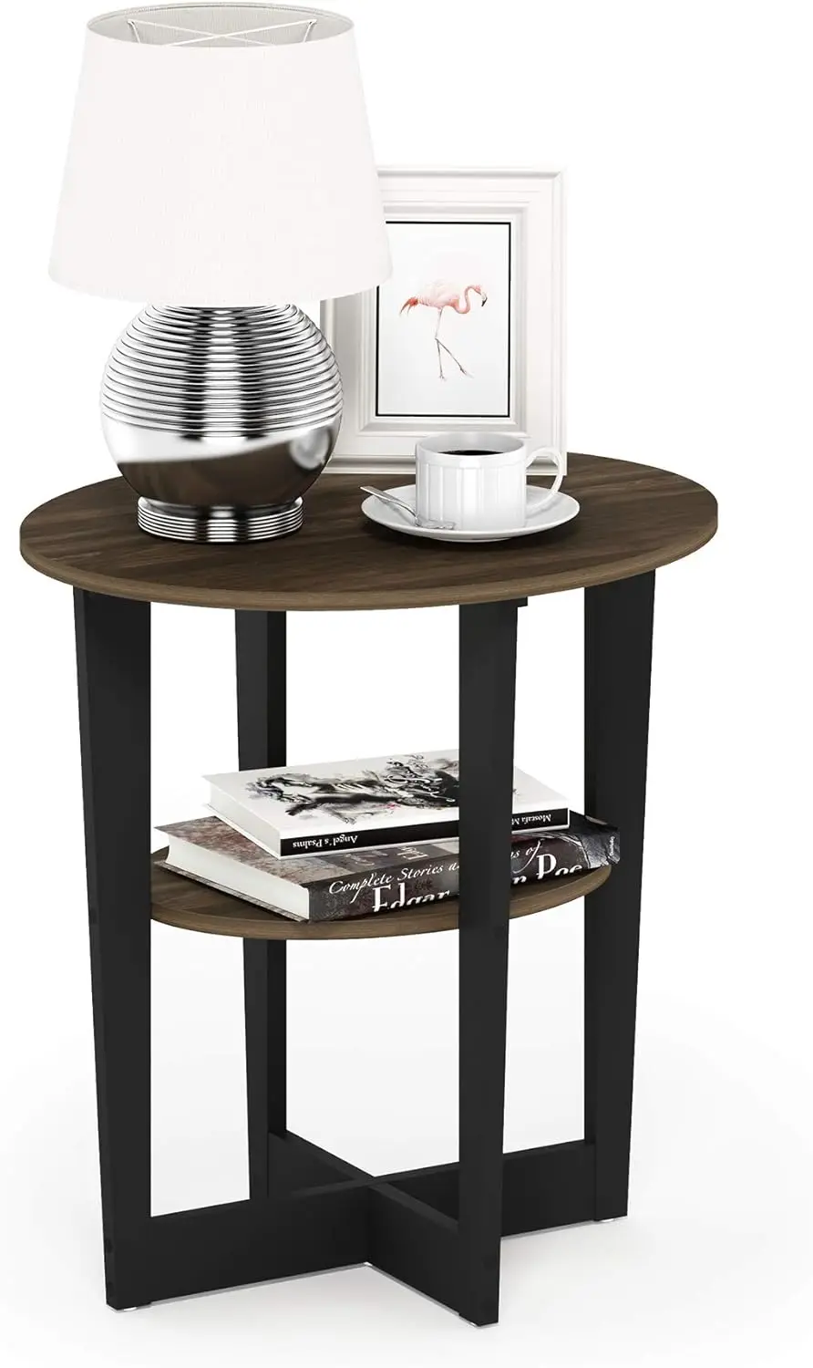 

JAYA Side Table, 2-Tier Round Modern End Table with Oval Tabletop, Night Stand, Bedside Table with Open Shelf, for Living Roo