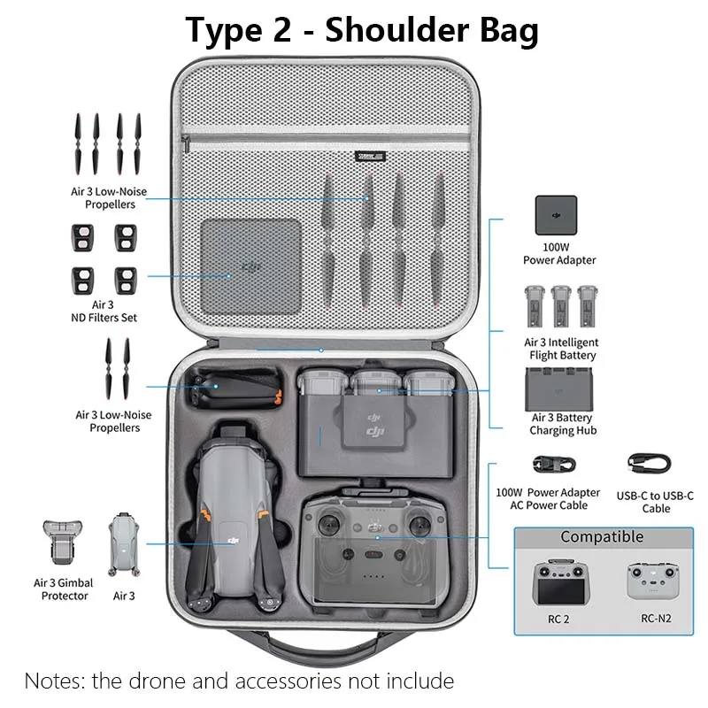 STARTRC For DJI AIR 3 Accessories Carrying Case Storage Bag PU Portable Travel Handbag Protective Drone RC 2 RC-N2 Shoulder Bag