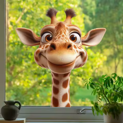 Cartoon Giraffe Window Decals - Realistic Funny Giraffe Double-Side Window Sticker for Living Room, Bedroom