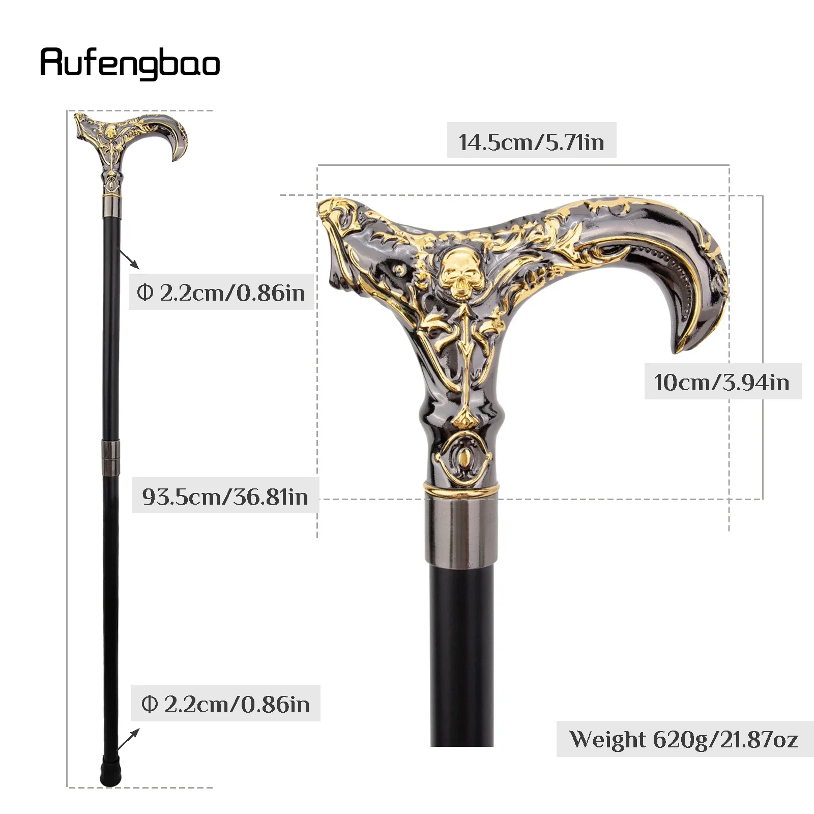 الذهبي الأسود الجمجمة زهرة رئيس عصا للمشي موضة ديكور عصا للمشي شهم أنيقة تأثيري قصب مقبض Crosier 93 سنتيمتر
