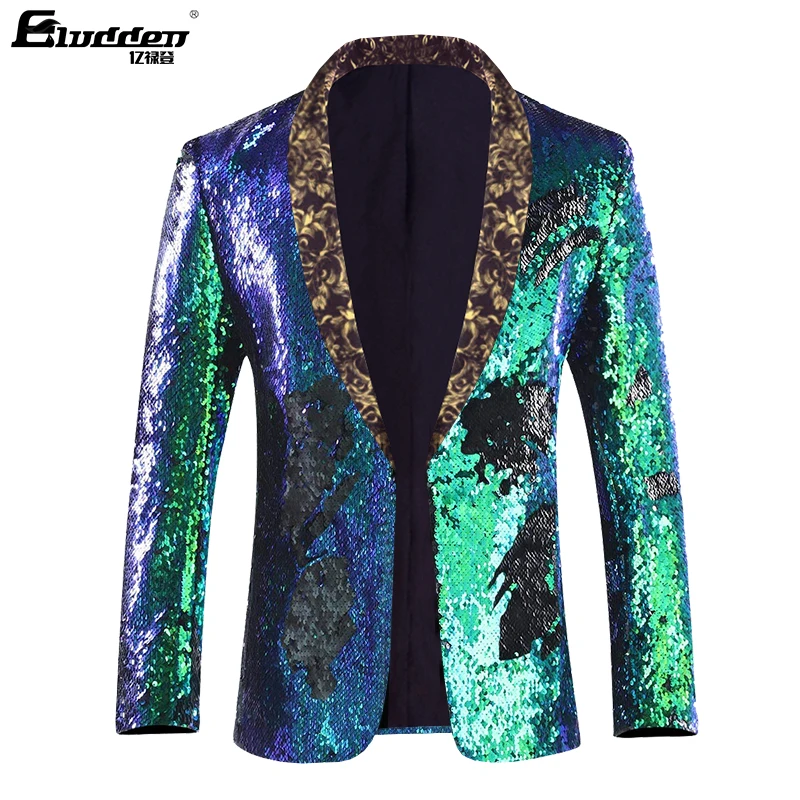 Changing Color Paillette Blazer double side Colorful Sequins Blazer Masculino Men Suit Jacket Stage Singer Costume Shiny Blazers