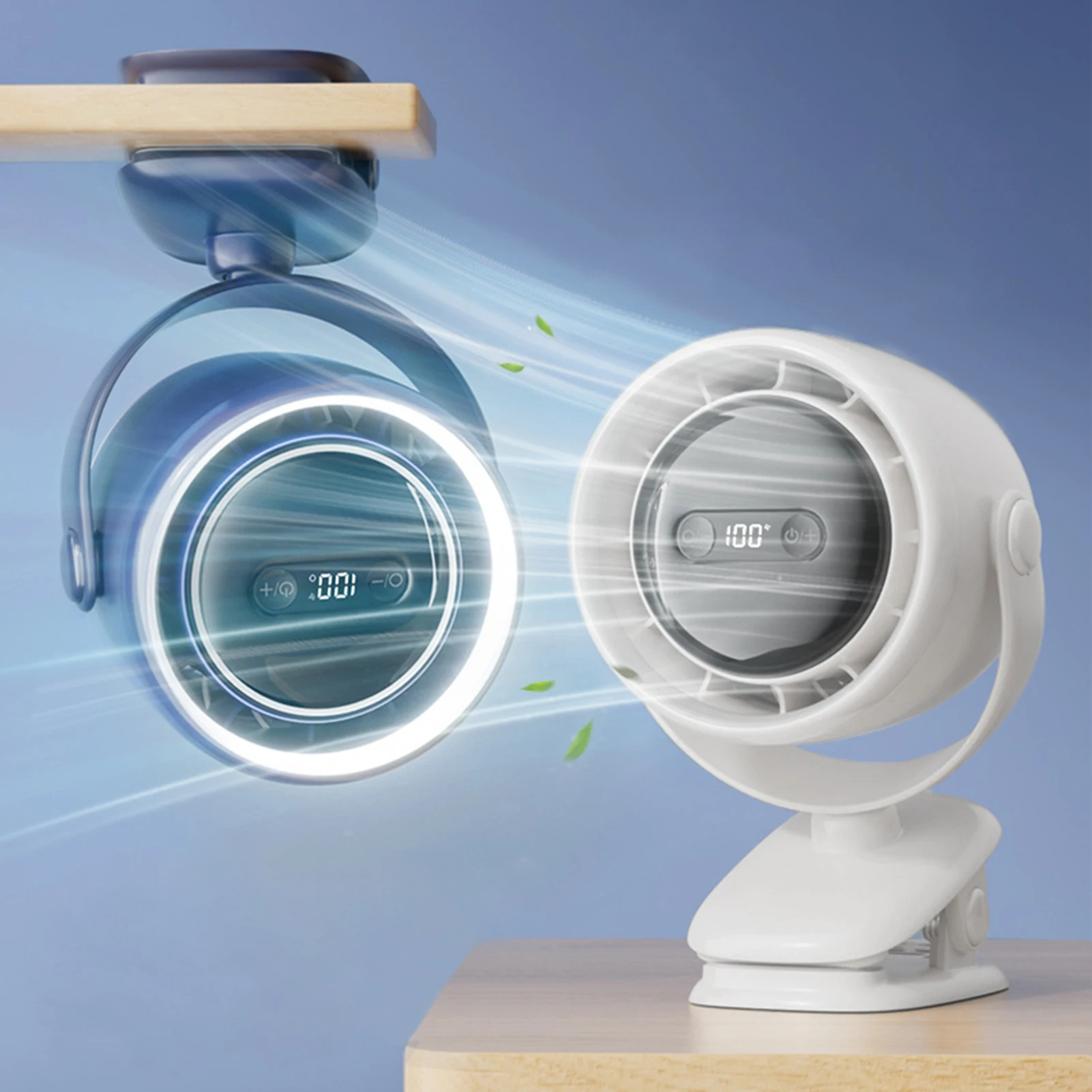 

Silent Cooling Clip Clip вентилятор без блюди, USB -зарядный цифровой дисплей ночной свет, настенный настенный вентилятор, настенный вентилятор, диффузор аромата, диффузор