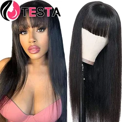 With Bangs Human Hair Wig Natural Brown Color Straight Wigs Human Hair Wig Without Glue Full Machine Made Fringe Glueless Wig