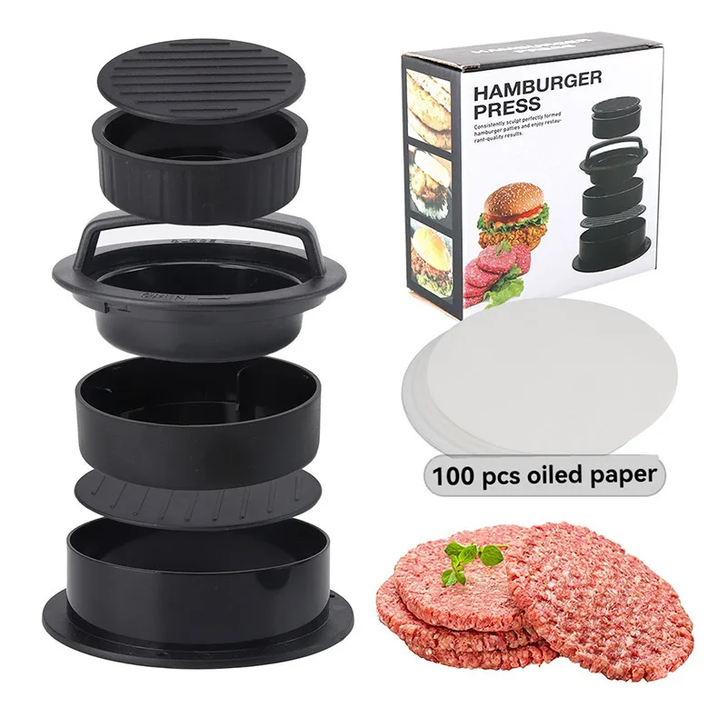 3-in-1 Manual Hamburger Patty Press Maker Round Beef Grill Burger Press Patty Meatballs Maker Device Kitchen Gadgets Utensils