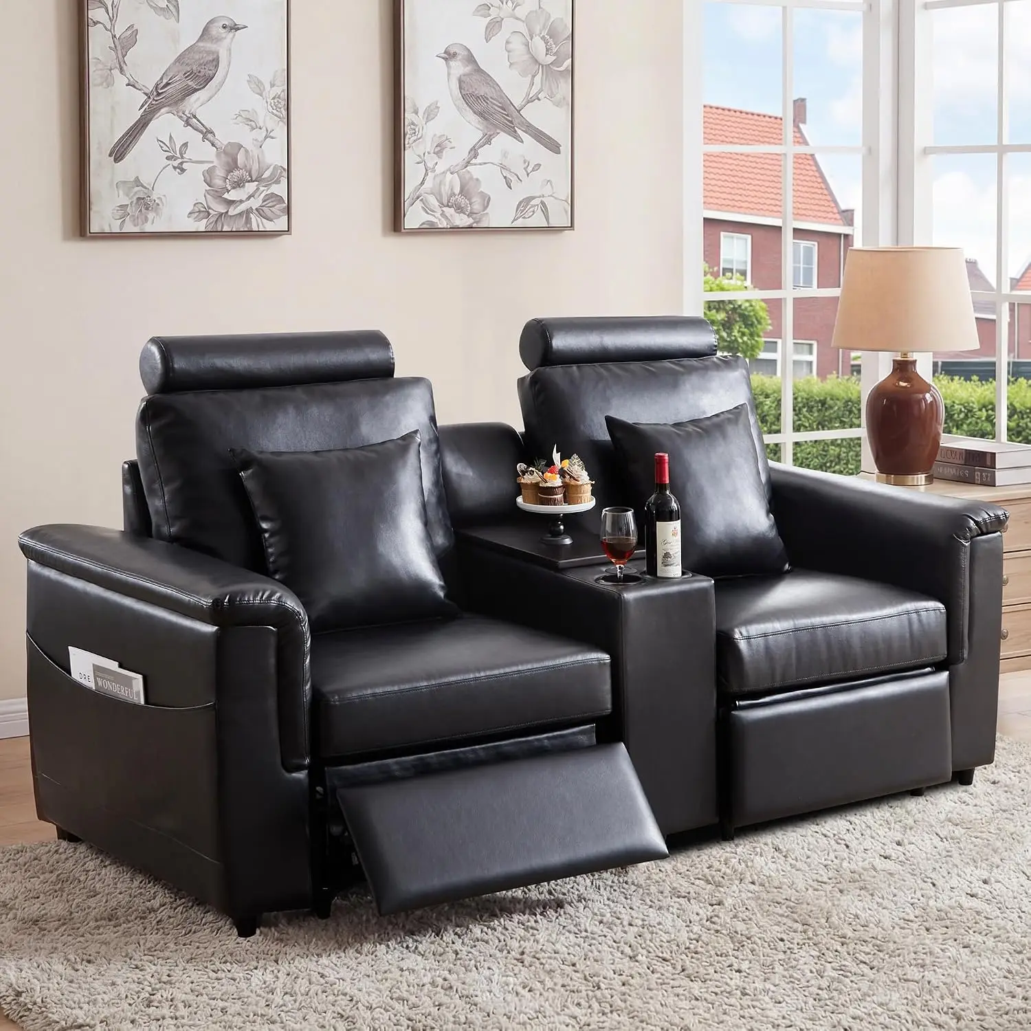Modular Sofa Console Module with Storage, Faux Leather Storage Console with Table &USB Port&Cup Holder, Modular, Customized