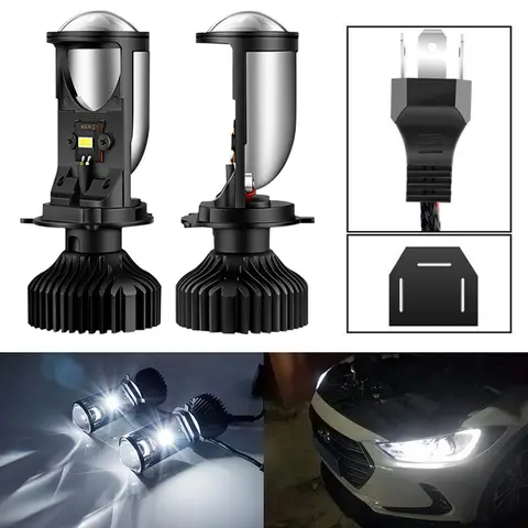 Y6 Turbo Fan H4 LED Headlights Car H4 Mini Projector Lens 6000K Super Bright Auto Hi Lo Beam Bulb Car Bi LED Lens Projector 8 best sales y6 led h4 - №8