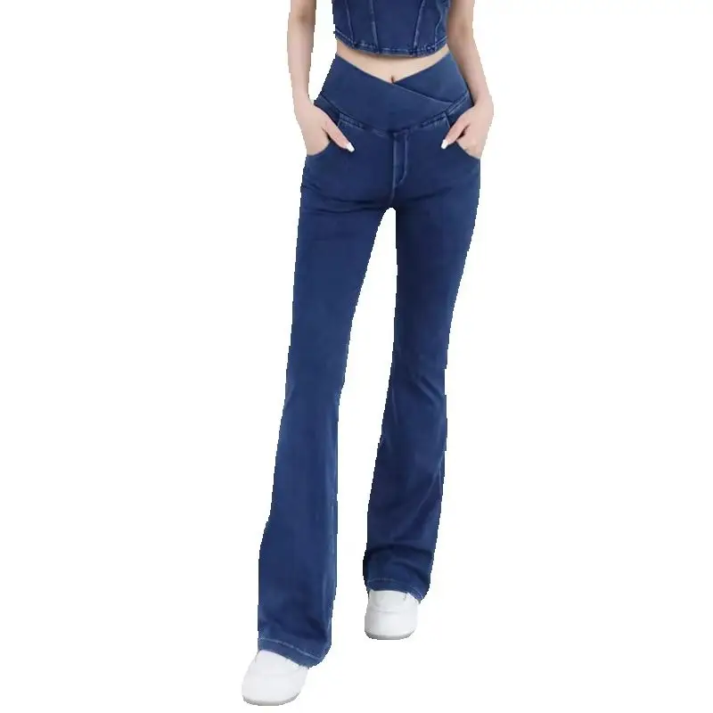 SOISOU Sexy Jeans For Women Leggings Yoga Pants Denim Bell-bottoms Soft Elastic Breathable High Waist 4 Pockets Women's Pants