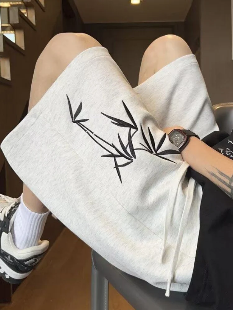 

Bamboo Embroidery Sports orts Men's Summer Thin Five-Point Retro Chinese Sle Baskeall Pants Breathable Casual orts