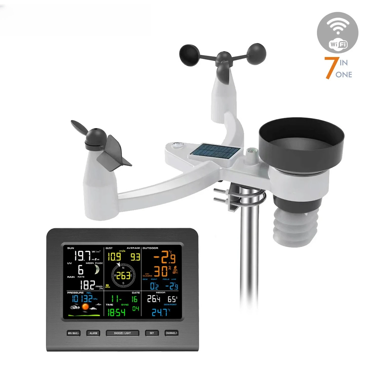 0360 7-in-1 Weather Station WIFI   UV Illumination Rainfall Temperature and Humidity Weather Forecast Electronic Clock