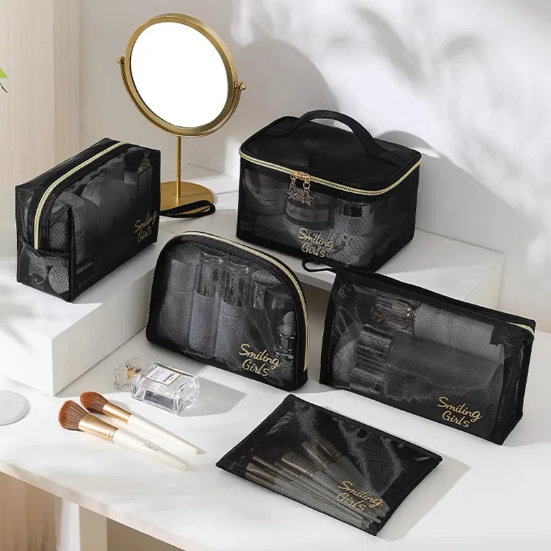 Reise Kosmetik tasche transparente Netz beutel Doppels chicht Make-up Handtasche Frauen tragbare Reisetasche Toiletten artikel Kit Organizer