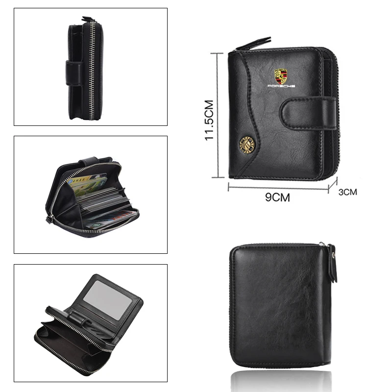 Fashion Vintage Tower Buckle Wallet Wallet Bank Card Coin Purse For Porsche Cayenne Panamera Macan 911 718 Taycan Boxster Cayman