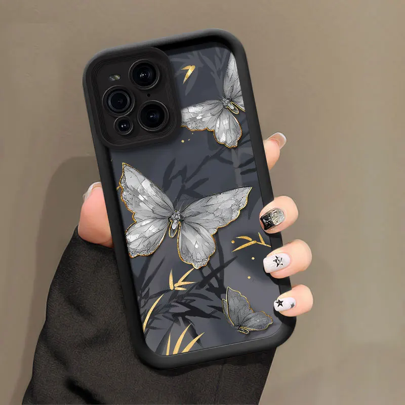 Butterfly Painting Pattern Phone Case, Soft Silicone Cover, Camera Lens Protection, F11, F9, Find X3, 5G, X5 Pro, R11S, R15, R17