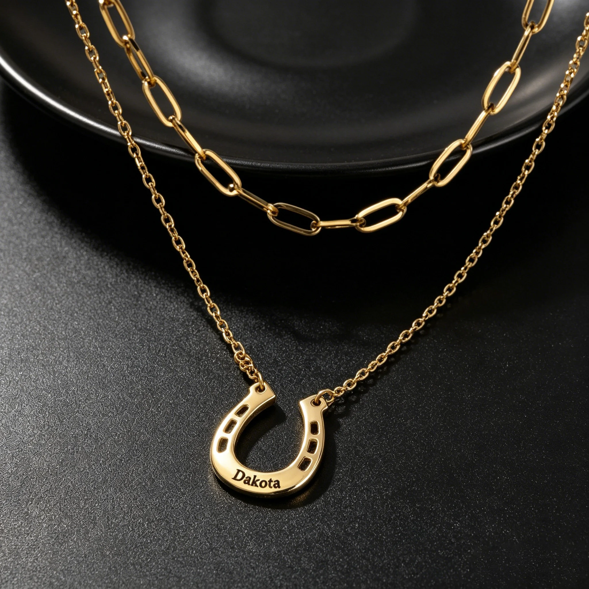 Acheerup Personalized Engraved Name Lucky Horseshoe-Shape Pendant Necklace for Women Stainless Steel Chain Jewelry Birthday Gift