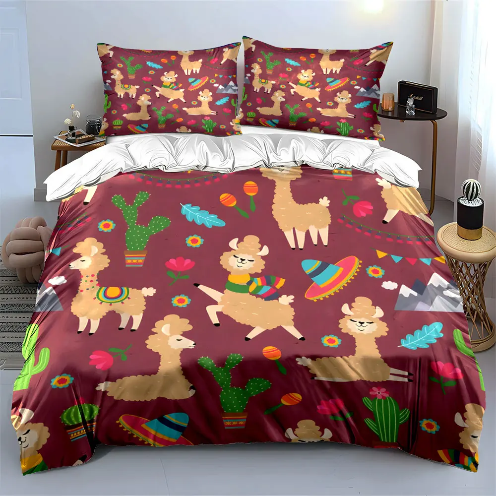 Adorable llamas with vibrant decorations Print Bedding set 3PC 1 duvet cover 2 pillowcases adult and children bedding set