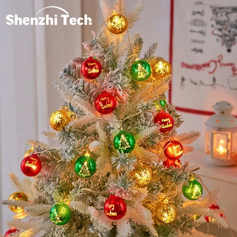 Christmas Ornament Ball LED String Lights, Warm Fairy Lights with Xmas Printed Balls for Christmas Tree Home Holiday Decoration