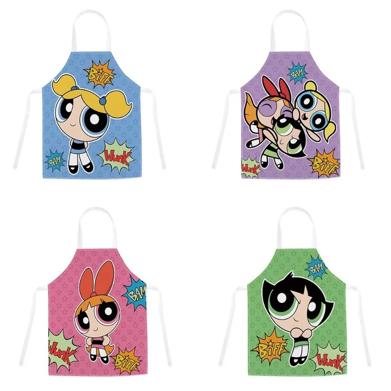 Powerpuff Girls Cartoon Cute Apron Oil-proof Parent-child Kitchen Studio Waterproof Anti-fouling Children's Apron Wholesale