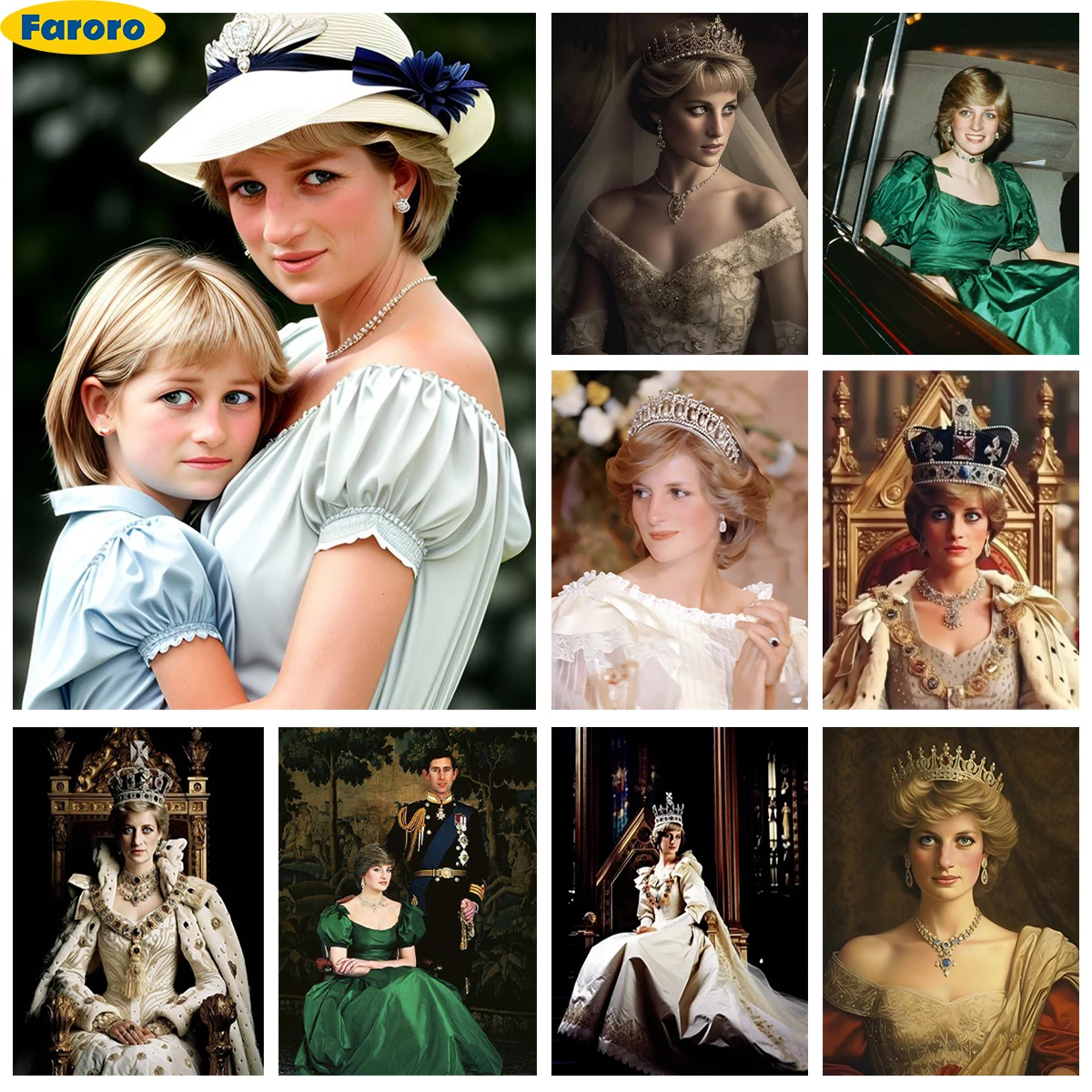 D-Diana 5D Diamond Painting Princesses of England Diy Diamond Embroidery Cross Stitch Famou Person Portrait Home Wall Decor Gift