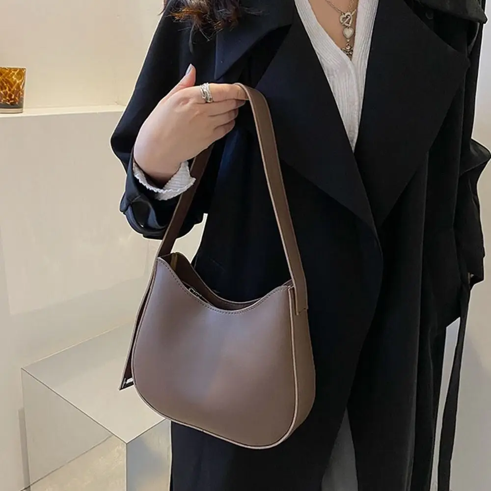 

Fashion PU Half-Moon Underarm Bag Large Capacity with Zipper Shoulder Underarm Bag Solid Color Handbags Shopping