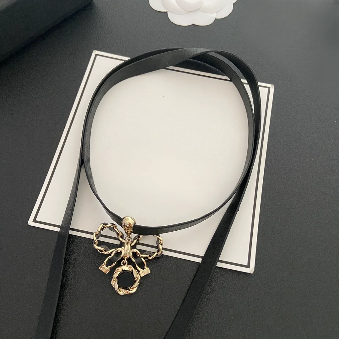 

Fashion high quality bow extended leather necklace sweater chain