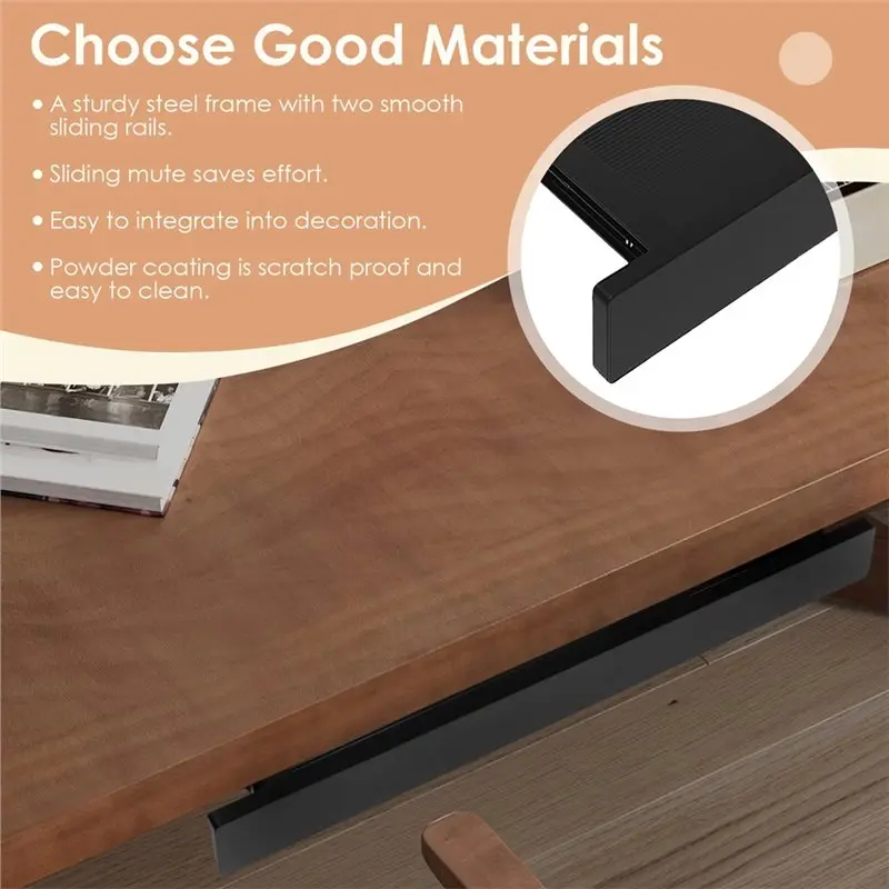 Metal Sliding Pull-Out Drawer Organizer 20 Inch Under Desk Stationery Storage Box Below Office Table Accessories