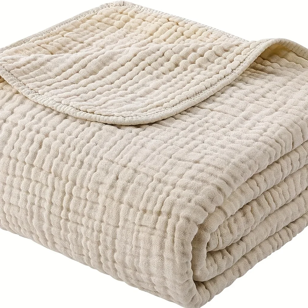 100% Cotton Gauze Blanket—6-layer,Extra-thick Design in Soft Morandi Color Palette. Perfect for Sofas and Beds, This Lightweight