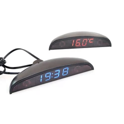 12V Car Interior 3 In 1 Car Clock Voltmeter Thermometer and Voltage Meter Monitor Touch Switch Blue Red Light