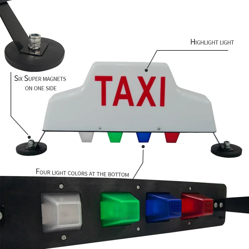 New 12V DC Roof Waterproof Top Sign Cab Lamp Light Signal Lamp Roof Top Sign Strong Magnetic LED Color 21W TAXI Light Universal view 4