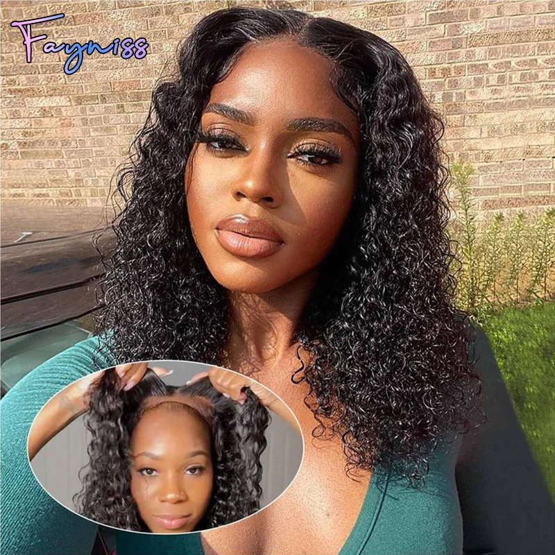 Wear And Go 13X4 Water Wave Bob Lace Front Wig For Women Deep Wave 4X4 Pre Cut Lace Glueless Human Hair Wig Rear to Wear