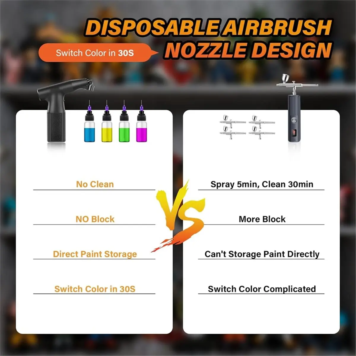مجموعة بخاخة غير نظيفة، 3 تروس، بخاخة محمولة قابلة لإعادة الشحن، لمشاريع رسم الوشم بنفسك