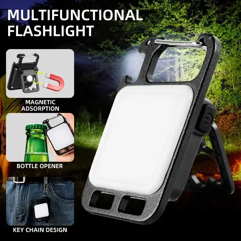 Flashlight Mini Work LED Light Rechargeable Lamp Pocket COB Keychain Portable Flashlight Outdoor Camping Small Light Corkscrew