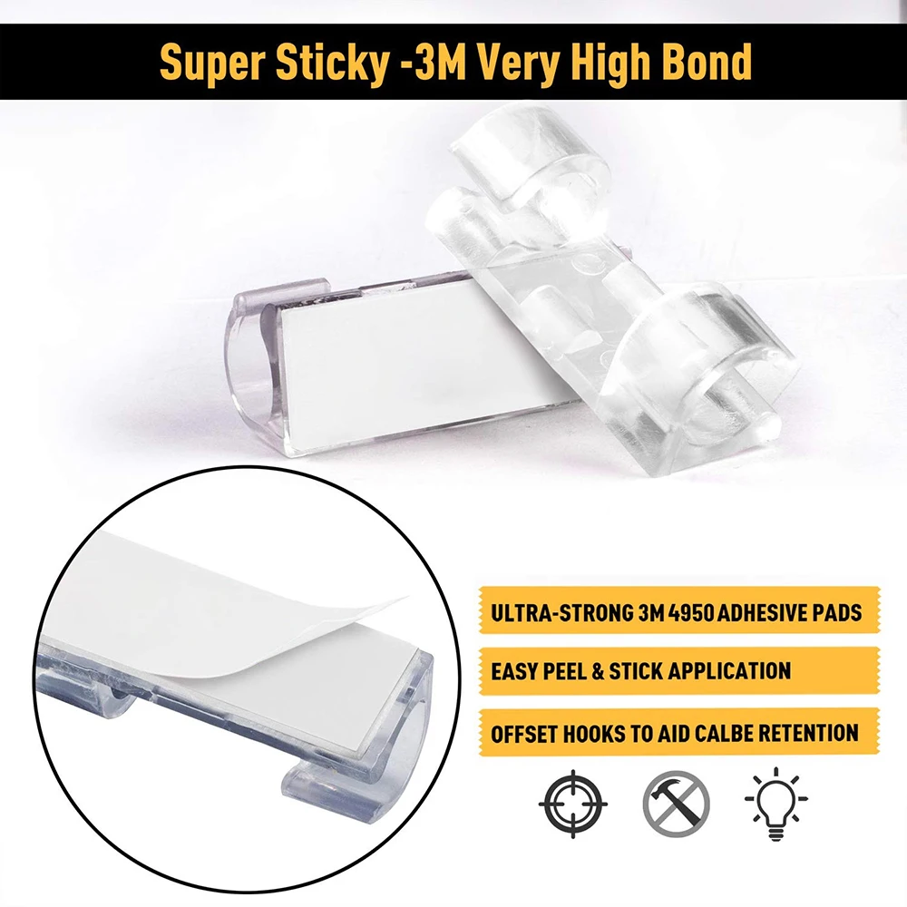 100/10pcs Cable Organizer Clips Transparent Self-Adhesive Wire Management For Home Desk Office Kitchen Wire Clamp Manager