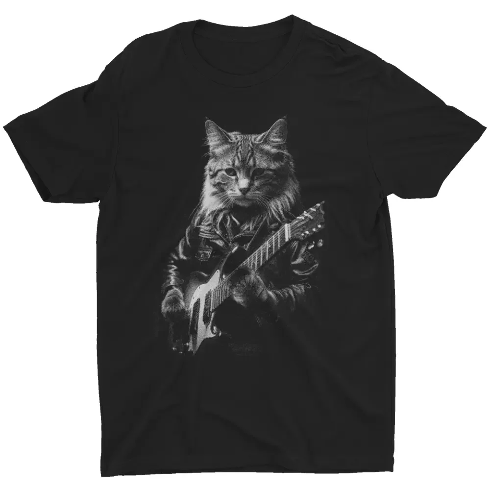 Funny Cat Playing Guitar Rock And Roll Cats Animal Lover Unisex T-shirt S-5XL