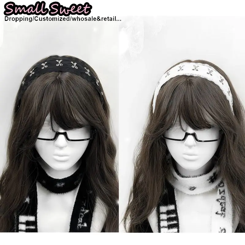 Women Subculture Y2K Spicy Girl Black White Lace Headbands Accessories Leather Buckle Chains Dark Steampunk Sweet Style Dainty
